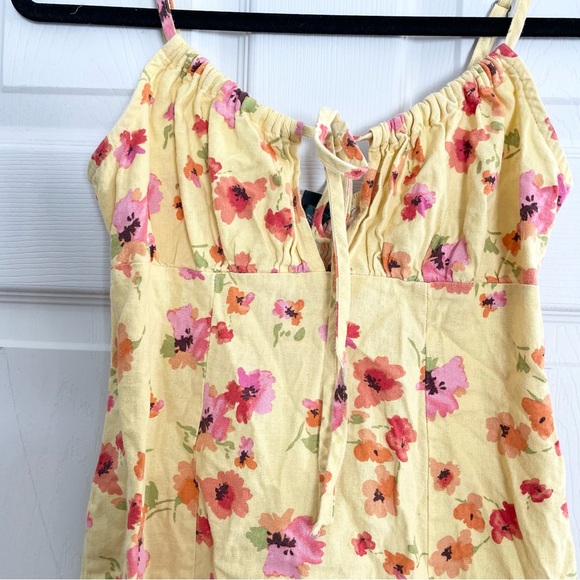 Wild Fable Womens XS Ruched Linen Blend Slip Dress Yellow Floral Summer Cottage‎ - Picture 3 of 9